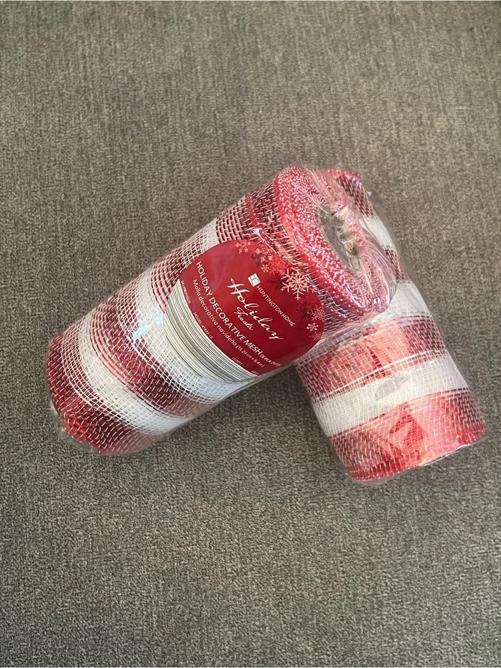 Huntington Home Red & White Striped Ribbon Holiday Decorative Mesh Roll